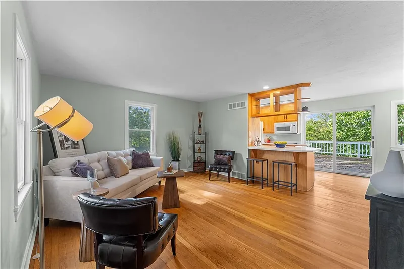 After renovation: living room at 25 Locust Ln, Upper St. Clair